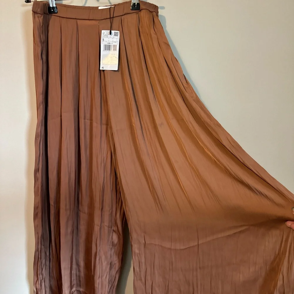 Mango Satin-Look Elastic Waist Wide-Leg Pants in Terracotta - Picture 5 of 5